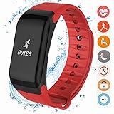 CanMixs Fitness Tracker, CF01 Aktivitätstracker Smart Braceler mit Pulsmesser, Schrittzähler, Kalorien-Schlaf-Monitor, Wasserdichte Smartwatch für iPhone X/8/7/6s/6, Samsung, Huawei(rot)