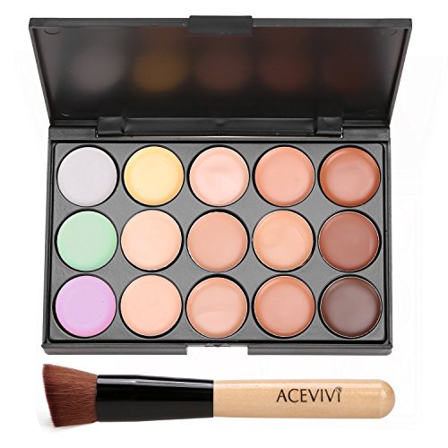ACEVIVI 15 Farben Concealer Cream Tarnung Contour Palette mit Puderpinsel
