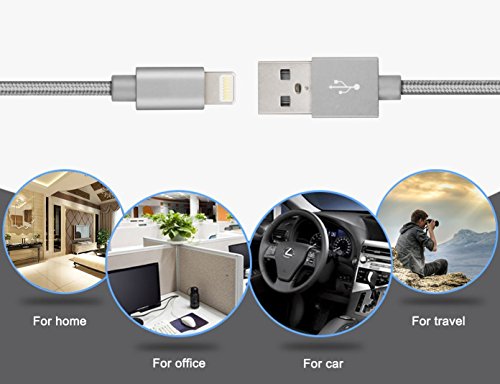 GlobaLink®[3 pack]1m,2m,3m iPhone Kabel [Nylonbeschichtetes, verwicklungssicheres USB-Sync- Kabel mit Aluminium Leiter] hohe Qualität,Modernes Desgin, Lebenslange Garantie für iPhone7 7Plus iPhone 6S Plus 6S 6 Plus SE 5S 5C 5 iPad Mini 2 3 4, iPad Pro, iPod und alle Apple-Geräte(Grau) - 7