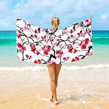 Ahomy Serviette De Plage En Microfibre De Style Japonais Motif Fleurs De Cerisier Grande Serviette De Voyage Ultra Absorbante à Séchage Rapide Pour