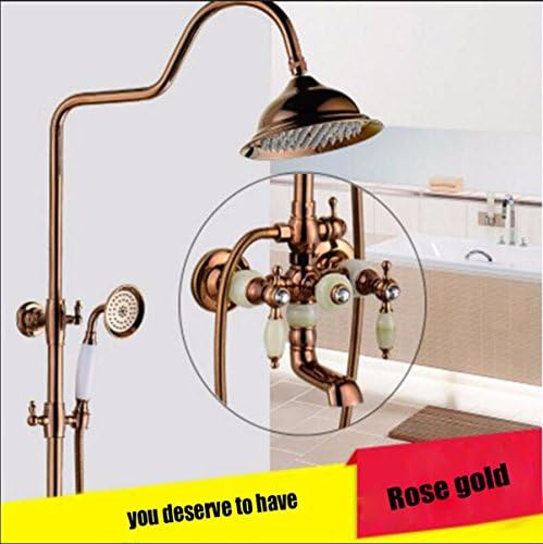 SJQKA shower set European Style Full Copper Shower Shower Antique Golden Bath Flower Spray Natural Jade Shower Shower Bath Turbocharger,A