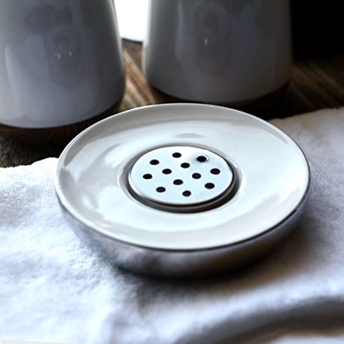Satu Brown 3-teilig Deluxe Badezimmer Zubehör Set – aus Keramik – Beinhaltet: Seifenspender / Lotionspender, Seifenschale, Zahnputzbecher, Erstklassige Keramik Badezimmer Zubehör-Set (Weiß) - 6