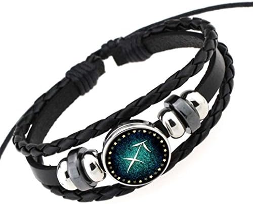 Fengteng Retro Hand-woven Beaded Bracelet 12 Constellations Constellation Zodiac Sagittarius DIY Punk Leather Bracelet