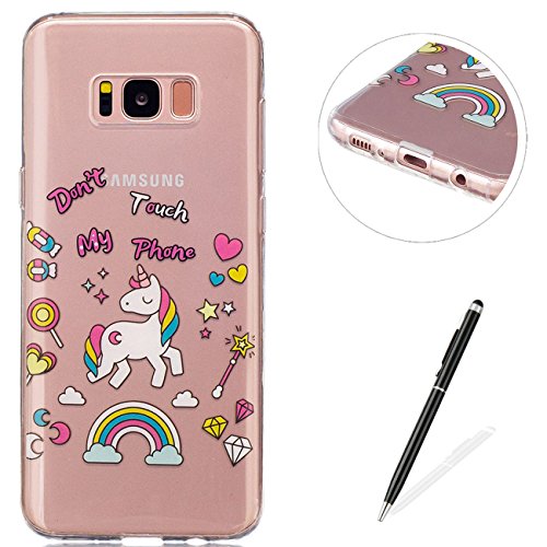 Samsung Galaxy S8 Plus Hülle,MAGQI Transparent Ultra Dünn Gel TPU Bumper Tasche mit Bunter Cartoon Design [Kratzfeste,Scratch-Resistant] [Crystal Clear] Weiche Silikon Gummi Schutzhülle [Frei Stylus Pen] 360 edge protection für Samsung Galaxy S8 Plus - Einhorn