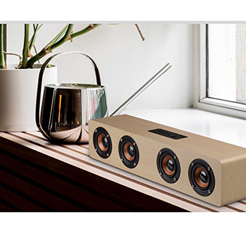 CAHAYA Cassa Bluetooth Senza Fili 12W Altoparlante Ricaricabile con 4 Subwoofer Stereo e Microfono Supporta Chiamata Vivavoce Scheda TF AUX Radio FM ( Colore di Legno Chiaro)