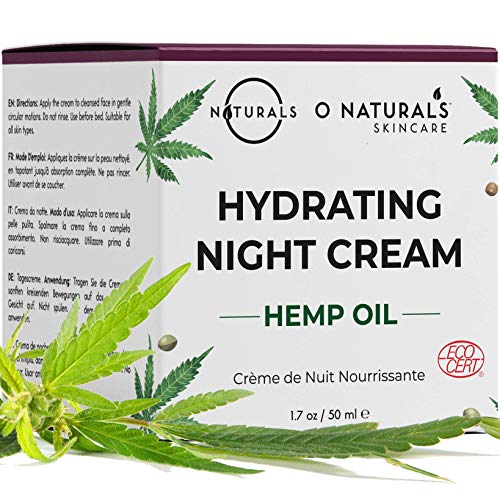 O Naturals Crème Hydratante Visage Réparateur Nuit à l'Huile de Chanvre,pour Visage Cou et Décolleté.Soin Visage,Renforce le Collagène Anti Rides,Anti Age Anti Cerne,Soulage la Tension,Stress BIO 50gr