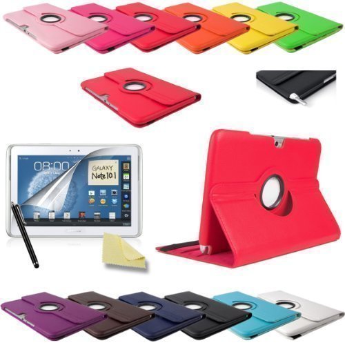 3in1 SET Note 10.1 360° PU-Leder + Folie + Pen Samsung Galaxy Note 10.1 N8000 N8010 N8020 Tasche Etui Case (Rot)