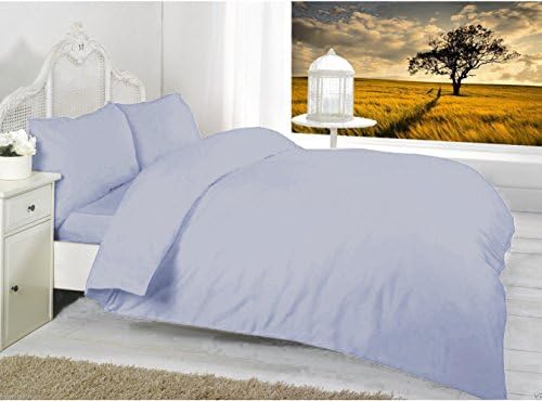 BEDWAY Luxury 68 Pick Polycotton Plain Dyed Duvet Cover / Quilt Cover with Free Pillow Pair Cases (Double, Light Blue)