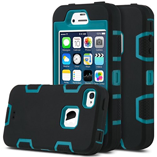 iPhone 4S Case, ULAK iPhone 4 Case 3in1 Shockproof Combo Hybrid Hard Rigid PC + Soft Silicone Protective Case Cover for Apple iPhone 4 4S (Black+Blue)