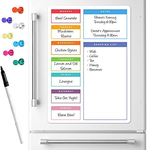 Weekly Meal Diet Planner Magnetic ¦ A3 Dry Wipe Whiteboard Notice Memo Board - Kitchen Fridge Shopping List Food Prep Nutrition Family Dieting (Multicoloured) ¦ The Magnet Shop