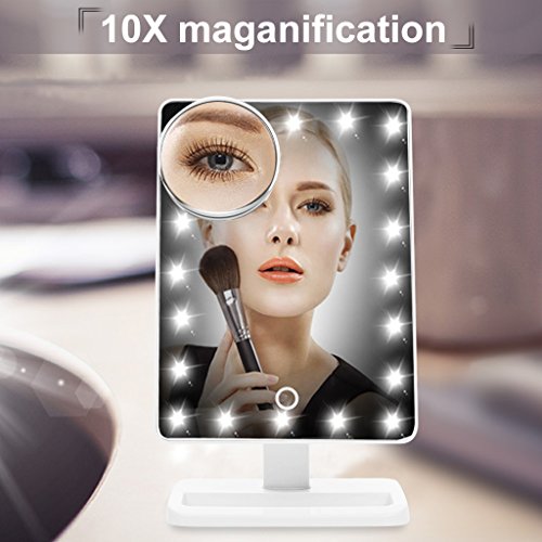 Ovonni L207A LED Touch Screen Kosmetikspiegel mit 10X Lupe 20 LEDs beleuchteter Schminkspiegel Rasierspiegel Dimmbar Batteriebetrieben weiß - 3