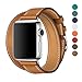 Produktbild WAfeel Apple Watch Armbänder 38mm Doppel-Tour-Kombination Echtes Lederband Wiedereinbau Uhrenarmbänder mit Metallschließe für Apple Watch Series 3 2 1 (Braun)