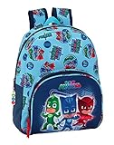En tonos azules decorada con la imagen de os tres protagonistas de PJMasks a todo color .