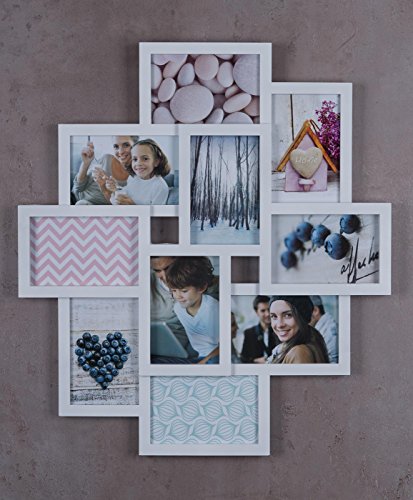 Fotocollage Bilderrahmen 55×50 mit Glasscheiben für 10 Fotos 10x15cm Weiß Fotogalerie Fotorahmen Bilderrahmen Collage - 3