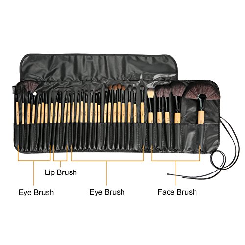 BeautyWill 32 Teiliges Make-Up Bürsten Set Professionelles Kosmetikpinsel für Augen Gesicht Lidschatten Eyeliner Foundation Rouge mit Beutel Bewaldet - 6
