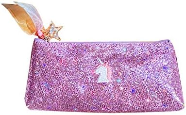 Lanaso Unicorn Embroidered Sequins Pencil Case Sparkly Pen Bag Glitter Cosmetic Makeup Tool Pouch Stationery Storage Pouch (Purple)