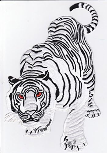 Iron on Patch Sew on Embroidered Application Patches XXL Backpatch White Tiger Snow Cat MC Biker 11.4 x 7.8 inch