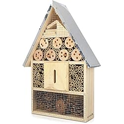 Navaris Hôtel à Insecte Bois - Cabane abri XL 40 x 23 x 7 cm - Maisonnette Refuge Toit métal Abeille Coccinelle Papillon et Autres Insectes Volants