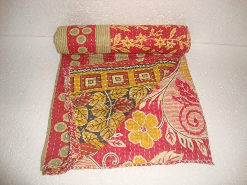 Vintage Kantha Quilt Baby Toddler Throw Handmade Indian Bohemian Bedspread Reversible Cotton Ethnic Home Bedding Blanket Q3449