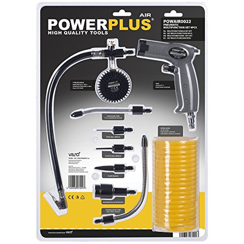 Powerplus Druckluftpistole Kompressorzubehör inkl. Schlauch Manometer 6 Aufsätze - 3