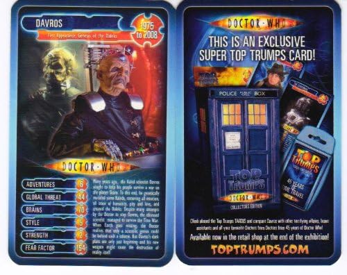 DOCTOR WHO 'RARE' DAVROS TOP TRUMPS CARD - ONLY AVAILABLE FOR A SHORT PERIOD AT THE EARL'S COURT, LONDON' EXHIBITION
