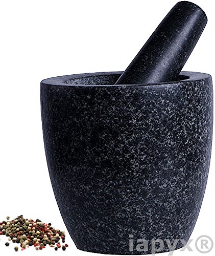 Mörser mit Stößel (massiver Mörser aus Naturstein mit Schlegel teil poliert) schwere Ausführung , iapyx® - 2