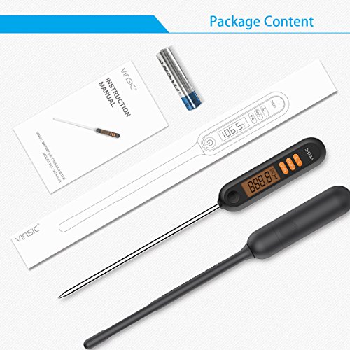 Grill thermometer Vinsic BBQ Fleischthermometer mit 5.9 inch Fühler Bratenthermometer zum Kochen Tragbar Küchenthermometer Ideal für Lebensmittel, Kochen, Fleisch, Grillen, Braten Schwarz - 6