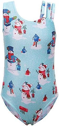 ZNYUN One-piece Emoji Printed Sparkle Dancing Gymnastics Athletic Leotard for Little Girl Blue Snowman 4A