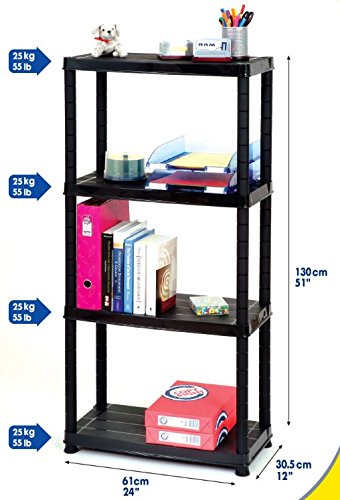 3 Stück Lagerregal, Kunststoffregal in Schwarz. Maße BxTxH pro Regal: 61 x 30,5 x 130 cm. - 3