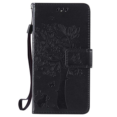 C-Super Mall-UK LG G3mini/G3s hülle: Geprägte Baum Katzen-Schmetterlings-Muster PU-Leder-Mappen-Standplatz -Schlag-hülle für LG G3mini/G3s(schwarz)