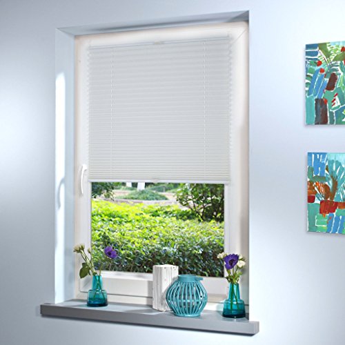 Plissee Faltrollo Rollo Jalousie Faltstore von Mass-Gardinen-Shop Sichtschutz Klemmfix ohne Bohren mit Klemmträger 90cm x 130cm (Weiß) - 2