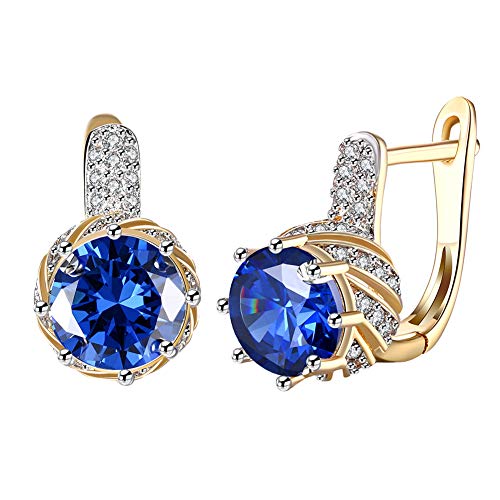 Nider Boucles d'oreilles élégant Zircon Boucles d'oreilles Clip Oreille Bijoux Exquis d'oreilles en Cristal pour Les Femmes Filles Bleu et Or Champagne