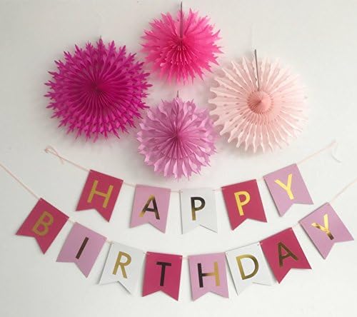 Hot Pink bachelor party happy birthday decoration set with fan flowers