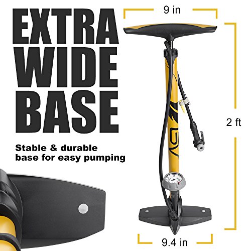 BV Fahrrad-Standpumpe, Stahl Fahrradumpe, Luftpumpe Fußpumpe mit Manometer, Bicycle Steel Floor Pump with Gauge - 3