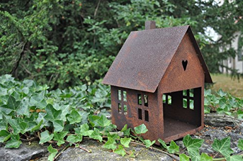 Gartendeko Haus groß Laterne Gartenlicht zum Stellen Metall Rost Deko - 3