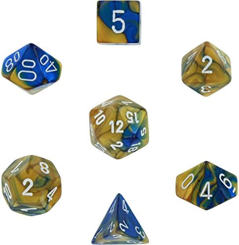 Polyhedral 7-Die Gemini Dice Set - Blue-Gold with White [Toy]