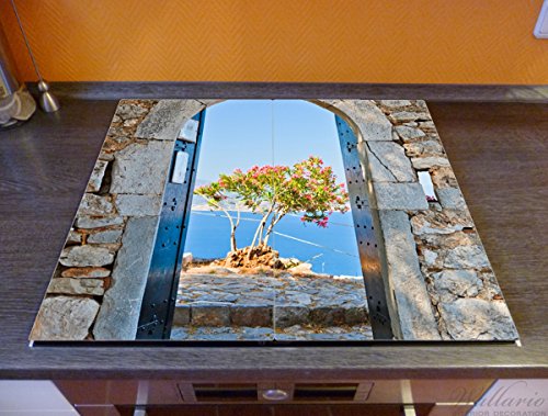Wallario Herdabdeckplatte / Spritzschutz aus Glas, 2-teilig, 60x52cm, für Ceran- und Induktionsherde, Torbogen Toskana - 2