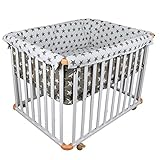 Monsieur Bébé ® Laufstall, anpassbarer 4-seitiger Babystall aus Holz + Umrandung – zwei Farben – Norm NF EN12227 - 2