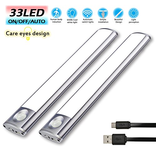 Preisvergleich Produktbild Schrankbeleuchtung LED mit Bewegungsmelder USB-Ladevorgang,33 LED Nachtlicht Bewegungsmelder Automatische Induktions Einstellbare 4 Schaltermodi,WZMIRAI Weiches Licht Schützen Sie die Augen,Magnetstreifen Einfache Installation,Breite Palette von Anwendungen