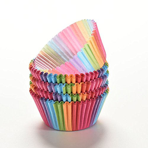 fomccu 100 Colorful Rainbow Papier Kuchen Cup Liners Backen Muffin Cup Schutzhülle für Party - 4