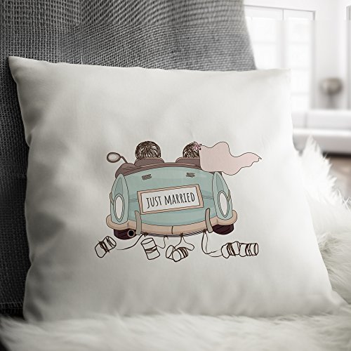 Personello® Just Married Kissen mit Hochzeitsauto Motiv für Geldgescheine, originelles Geldgeschenk zur Hochzeit, 40×40 cm, inklusive Füllung - 2