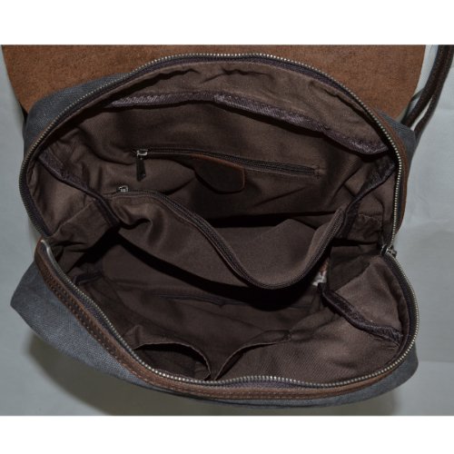 Canvas Leder Rucksack Backpack für Uni laptop Rucksack Reisetasche (dunkel grau) - 6