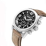 LLLS Herrenuhren, Sport Analogue Quartz Uhren Fashion Classic Casual Waterproof Men Uhren Comfortable Leder-Strap Chronograph