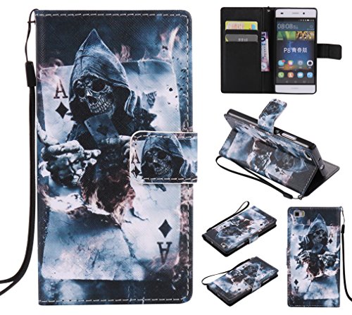 Feeltech HUAWEI P8 Lite Hülle PU-Leder und Brieftasche Bunte Muster Fall mit Magnetverschluss, Hybrid-Kickstand mit Stand-Funktion, schlagen Sie schützende weiche TPU Stoßstangenabdeckung und Kreditkartenhalter für HUAWEI P8 Lite Handgelenk Bügel-Buch-Art-Geldbeutel-Tasche mit 2 In 1 Berühren Sie Stift – Schürhaken - 6