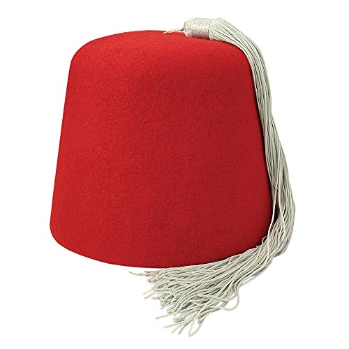 Village Hats Red Fez with White Tassel Medium