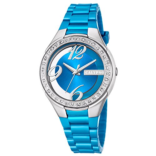 Calypso de Mujer Reloj de Pulsera Fashion Analog PU de Pulsera Color Azul Claro Reloj de Cuarzo Esfera Azul uk5679/2