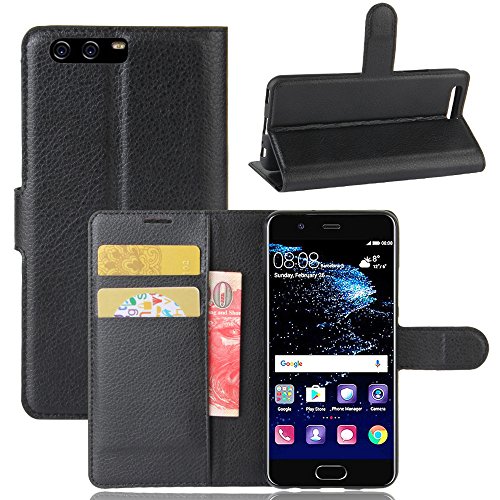 VIFLYKOO Huawei P10 Lite Hülle, VIFLYKOO Tasche im Bookstyle für Huawei P10 Lite Tasche(schwarz)