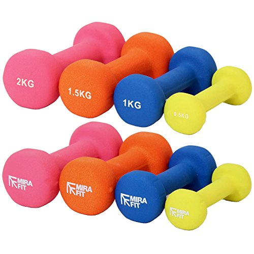 MiraFit 10 kg Kurzhantel-Gewichtsset mit Tragekoffer – Gelb/Blau/Orange/Rosa - 3