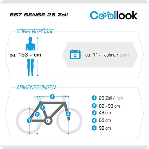26 Zoll 6ST SENSE EU-PRODUKT Damenfahrrad Mädchenfahrrad Mountainbike Rad Bike Cycling Kinderfahrrad Jugend Fahrrad Jungen MTB SHIMANO, Rahmen 46 cm, 18-GANG BLAU WEISS Schaltung mit Beleuchtung nach STVO - 3
