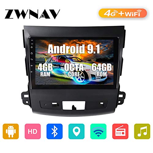 ZWNAV 9 pollici Android 9.1 Autoradio per Mitsubishi Outlander 2006-2011, Peugeot 4007 2007-2012, Citroen C-Crosser 2007-2012, Navigazione GPS, WiFi, Bluetooth, AM/FM, SWC, 3G/4G slot per SIM Card